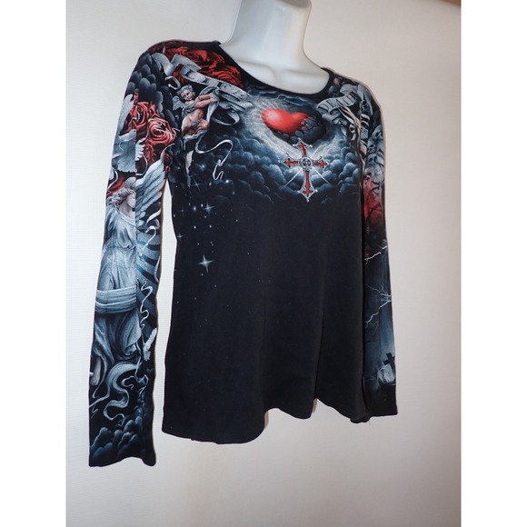 SPIRAL DIRECT LIFE AND DEATH Allover LADIES Long Sleeve Top Gothic Skull M - Picture 3 of 8